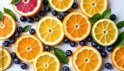 Vibrant Citrus and Berry Fruit Arrangement Bright Surface