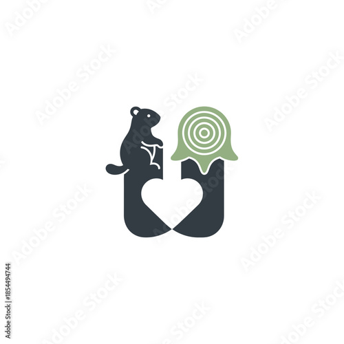 Groundhog day shadow icon with groundhog stepping onto flat stepping stone vector illustration