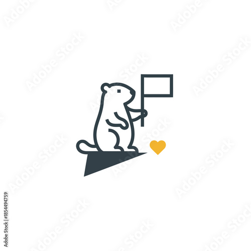 Groundhog day shadow line art bold outline groundhog and lantern vector illustration