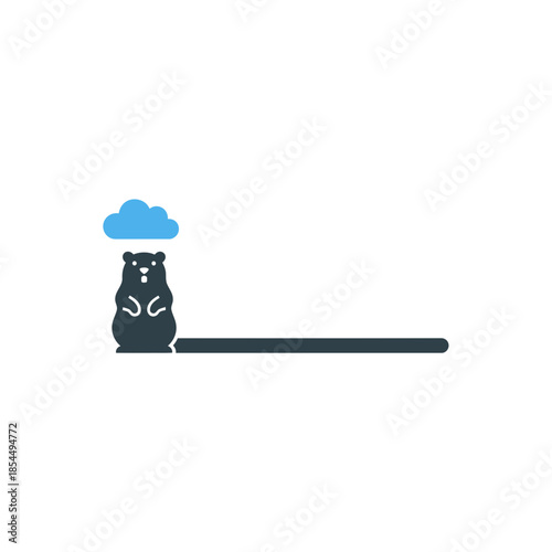 Groundhog day shadow icon with groundhog sitting calmly with flower sprout vector illustration
