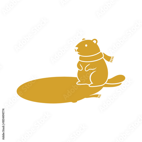 Groundhog day shadow icon with groundhog silhouette beside tree stump vector illustration