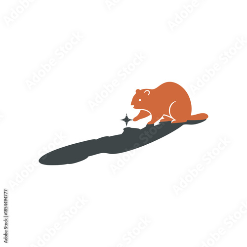 Groundhog day shadow icon with groundhog silhouette and circular shadow vector illustration