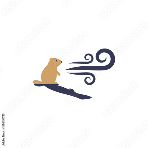 Groundhog day shadow icon with groundhog reaching toward its own shadow vector illustration