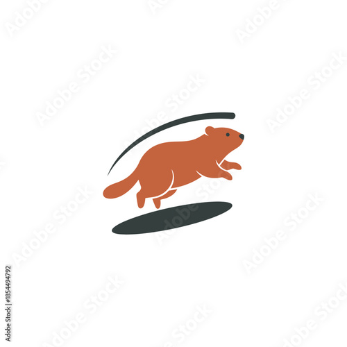 Groundhog day shadow icon with groundhog poking from burrow with icicle vector illustration