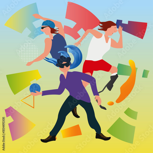 Graphic Of Disabled Athletes Player Sport Symbol/Icon Competition Flat Vector Illustration 2018 . Logo Emblem vector For Banner Flyer Brochure. Para sport celebration game party 3rd on Asia.