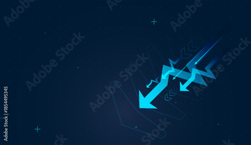 A moving down of Stacked Dynamic arrows on blue, chevrons along the path highlight continuous downward momentum. vector illustration