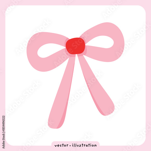 Cute Kawaii Pink Ribbon Bow with Red Center, Decorative Girly Accent for Gift Wrapping, 2026 Chinese Zodiac and Party Celebration Illustration