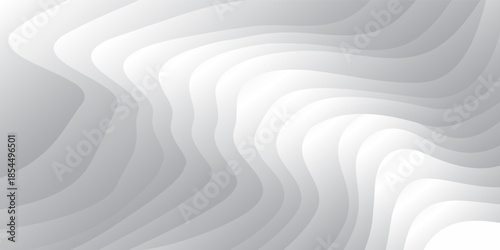 Smooth flowing white waves create an abstract design on a grey background.
