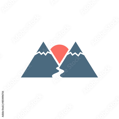 Sunrise art minimal filled sunrise picnic with blanket and thermos vector illustration