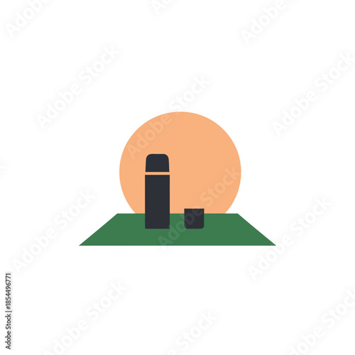 Sunrise art minimal filled sunrise runner jogging on curved path vector illustration