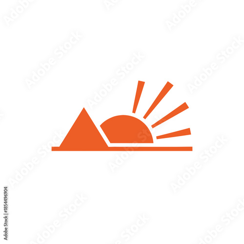 Sunrise art minimal filled sun disk half emerging from flat horizon vector illustration