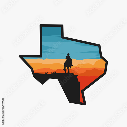 Cowboy Silhouette in Desert Cliff with Sunset Scenery Perfect for Print, Apparel,etc