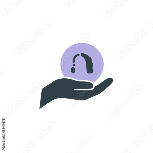 World hearing day hearing aid symbol accessibility support with hand silhouette vector illustration