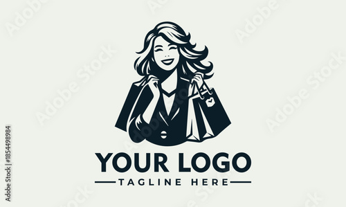 Fashionable Woman Shopping Logo Vector - A Stylish Graphic Design for Your Brand