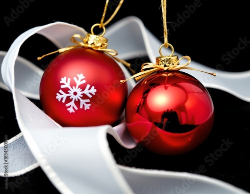 Red Christmas Ornaments with Gold Bows White Background