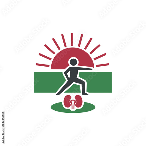 World kidney day healthy lifestyle sunrise routine stretching person silhouette vector illustration