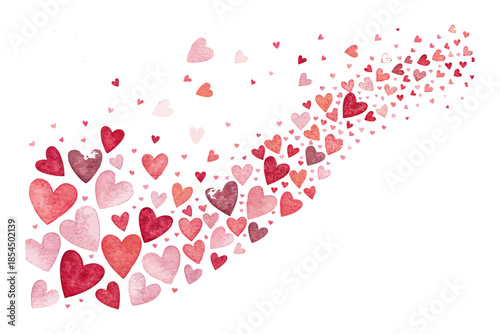 Heart Confetti Trail Watercolor Design Valentine Decoration vector illustration isolated on white background