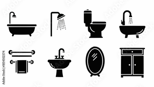 Bathroom Fixtures and Furniture Silhouettes Collection.