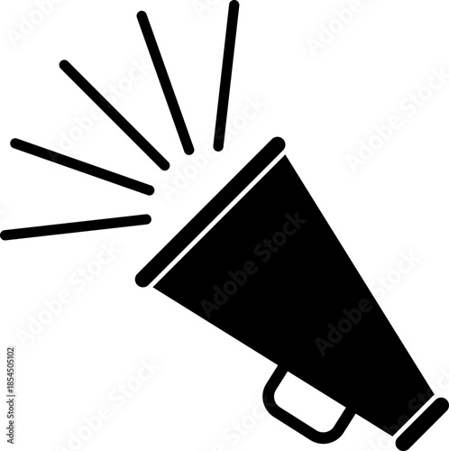 Angled Megaphone Silhouette: Minimalist Bullhorn Icon for Digital Marketing and Alerts