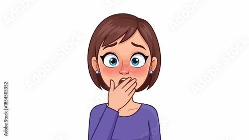 Young woman feeling sick covering her mouth with hand.