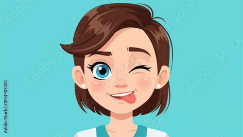 Young Woman Winking with Tongue Out Playful Expression.