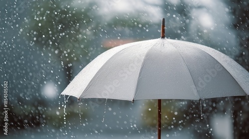 Wallpaper Mural White Umbrella Under Rain with Water Droplets Background, Natural Light, Copy Space. Torontodigital.ca