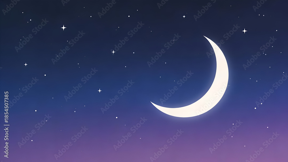 Fototapeta premium Moon and stars shining in a night sky illustration