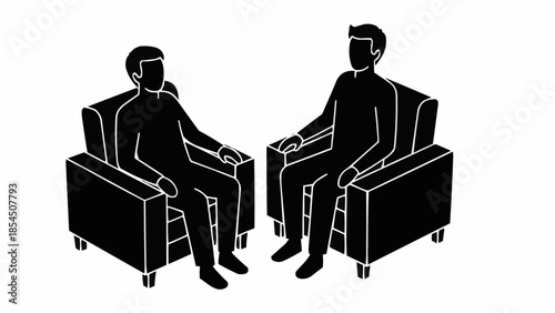 Two People Sitting in Armchairs Having a Conversation.