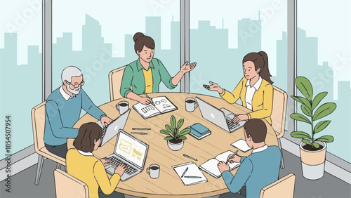 Diverse Business Professionals Collaborating in a Modern Office Meeting.