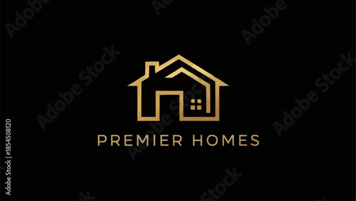Elegant Golden House Logo Design for Premier Homes Brand.