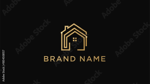 Elegant Golden House Outline Logo Design Concept for Real Estate.