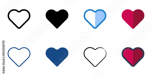 Heart icons set multiple style collection. Editable stroke
