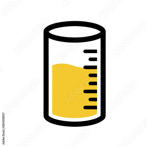 Vector illustration of a graduated cylinder filled with yellow liquid, symbolizing precise scientific measurement and laboratory experiments for educational and chemistry-related designs