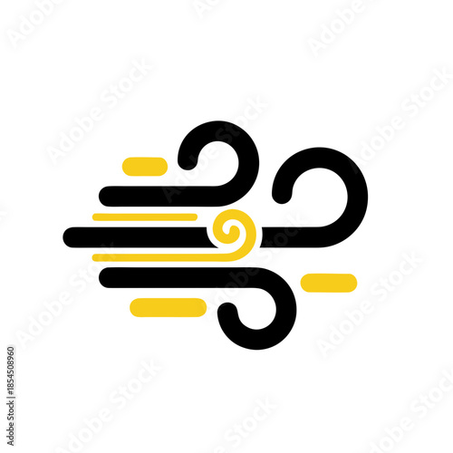 Wind icon representing weather, climate, and air movement with yellow and black abstract design
