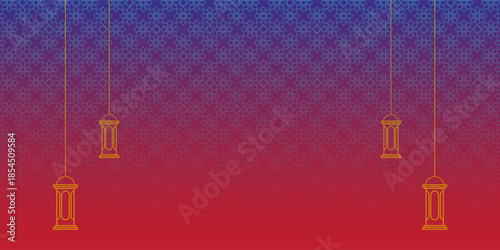 ramadan kareem greetings design with mandala and islamic ornaments such as lantern, dome, stars in simple style and colour