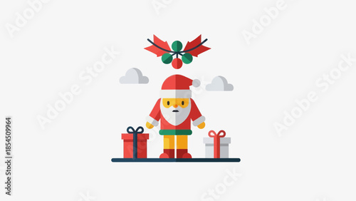 Cartoon Santa Claus with Gifts.