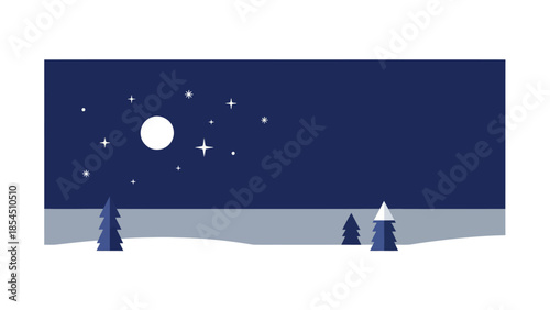 Night Sky Snowy Landscape Scene.