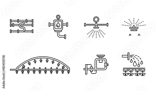 Abstract Irrigation System Outline Icon Set Water Distribution Vector