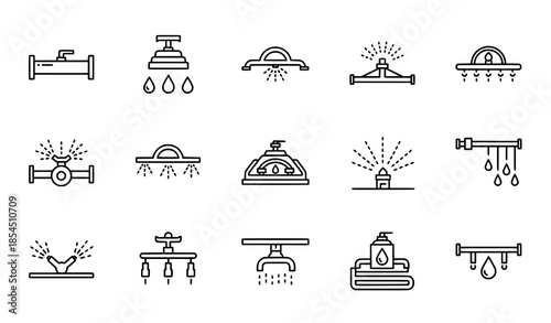 Smart Irrigation Line Icons Vector Set for Agriculture UI UX