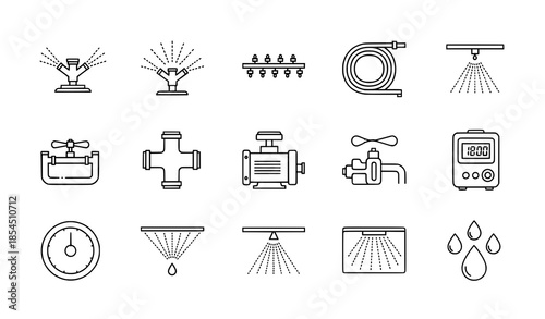 Irrigation System Outline Icons Set Agriculture Watering Vector
