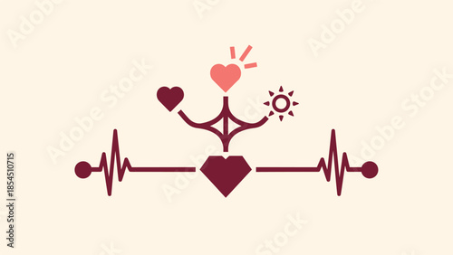 Continuous life energy flow illustrated with heartbeat line and heart symbols