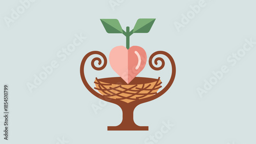 Nurturing growth and care: a heart sprouts new life in a protective nest