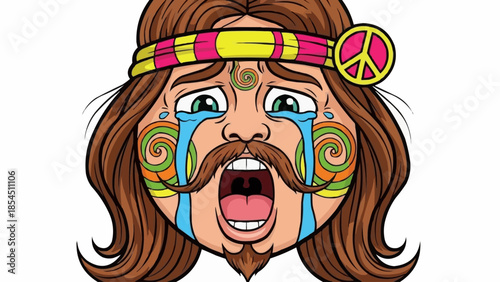 Crying Hippie Man with Painted Face.