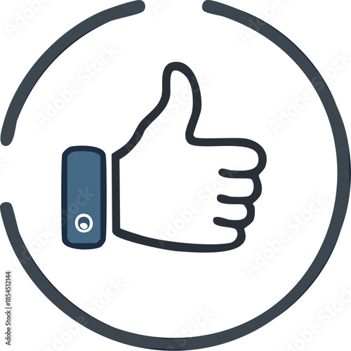 Illustrative icon depicting a hand giving a thumbs-up gesture, symbolizing positive feedback, social media engagement, and universal approval and support for concepts or content