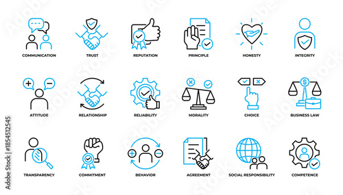 Business Ethic icons Outline pack collection. Vector illustration