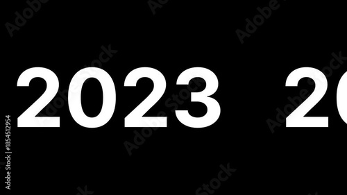 Simple minimalist year counter animation horizontally from 2020 to 2026. Text animation black and white. New year 2026 graphic resource