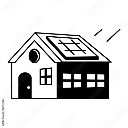 A hand drawn style illustration showing a solar house
