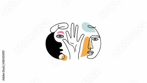 Illustration of Human Faces and Hand.