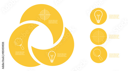 Three Circle Venn Diagram Infographic Chart Template for Business Presentation and Strategy.
