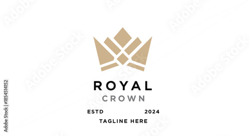 Luxury royal crown logo vector with elegant geometric emblem and modern typography isolated on white background for premium branding and business identity design